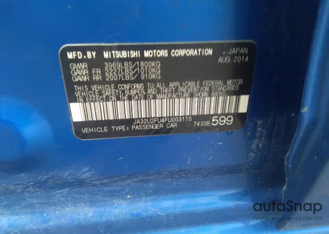 2015 Mitsubishi Lancer Es from USA, damaged, VIN JA32U2FU4FU003115